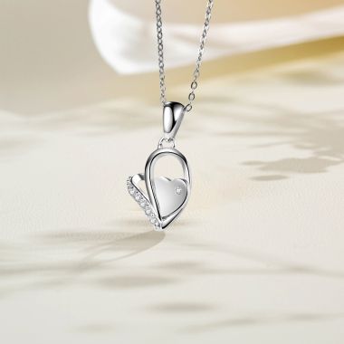925 Sterling Silver Three Heart Necklace Decored with Cubic Zirconia