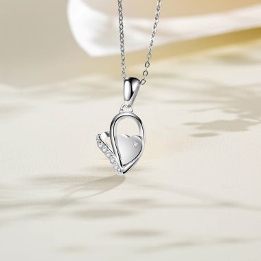 925 Sterling Silver Three Heart Necklace Decored with Cubic Zirconia