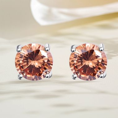 Round Created Morganite Stud Earrings in 925 Sterling Silver