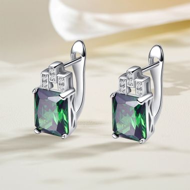 Womens Created Emerald Lever Back Earrings in 925 Sterling Silver