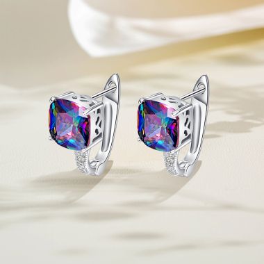 Womens Created Rainbow Topaz Lever Back Earrings in 925 Sterling Silver
