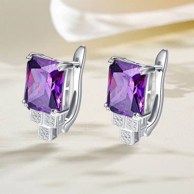 Womens Created Amethyst Lever Back Earrings in 925 Sterling Silver