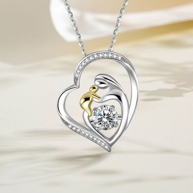 925 Sterling Silver Selfless Love Cubic Zirconia Pendant Necklace for Mom