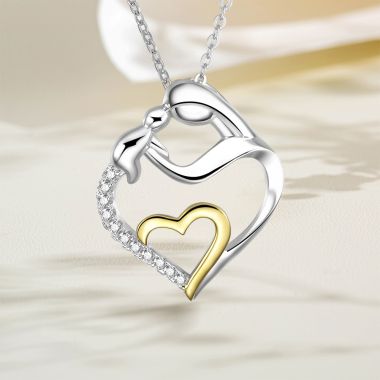 925 Sterling Silver Selfless Love Pendant Necklace for Mom Inlayed with Cubic Zirconia